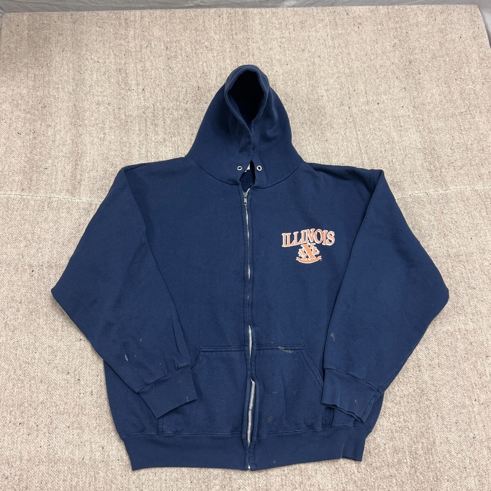 Vintage Illinois Fighting illini Hoodie Mens XL Blue 1990s Zip‎ Up